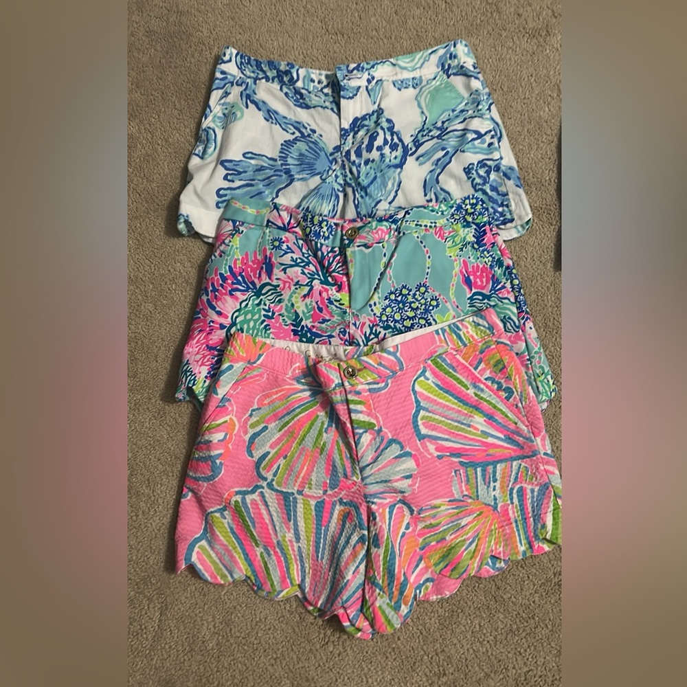 Lilly Pulitzer High Waist Floral Shorts Trio - Blue, Green, Pink Set of 3